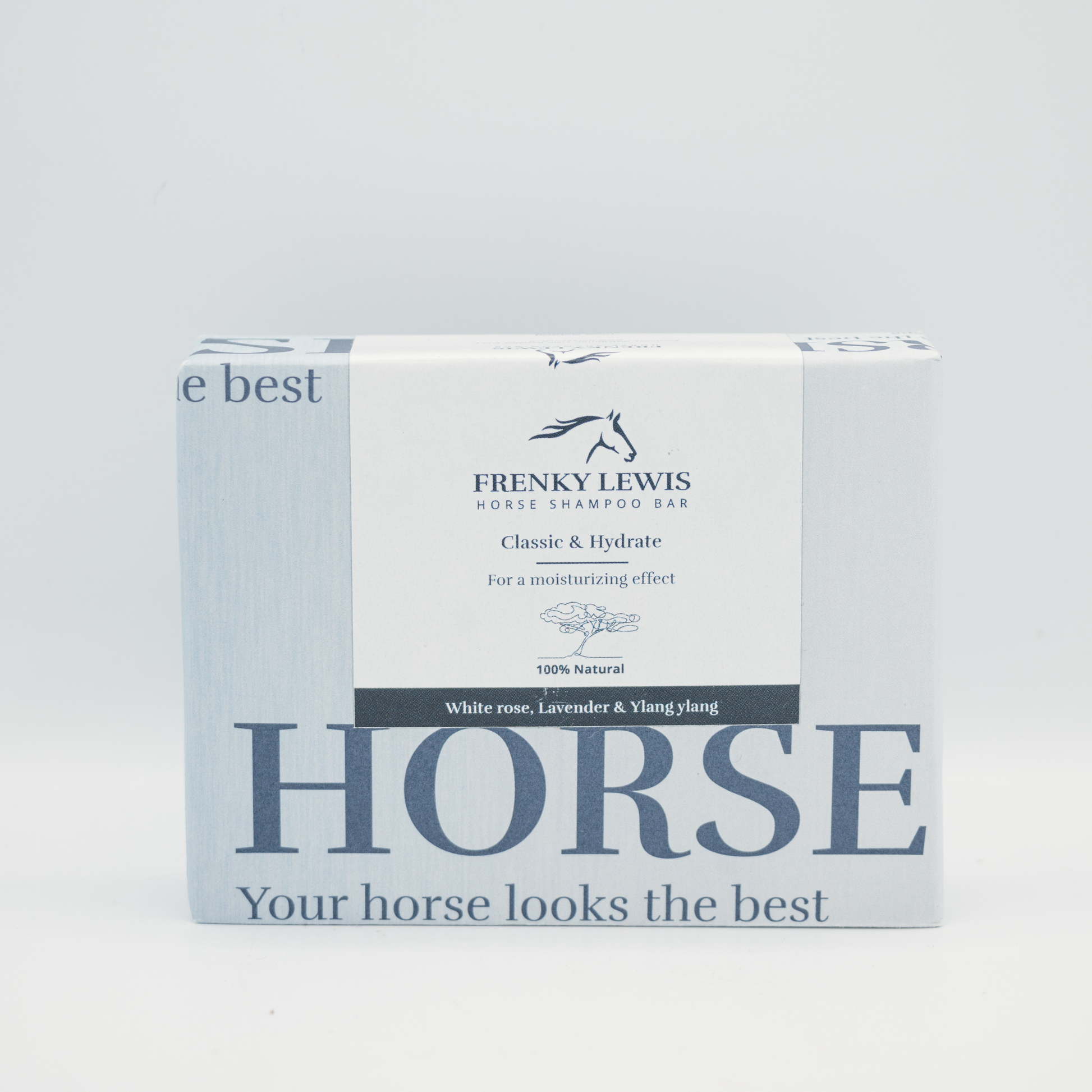 A boxed shampoo bar for horses, labeled Frenky Lewis Horse Shampoo Bar Classic & Hydrate, shown on a plain light gray background.