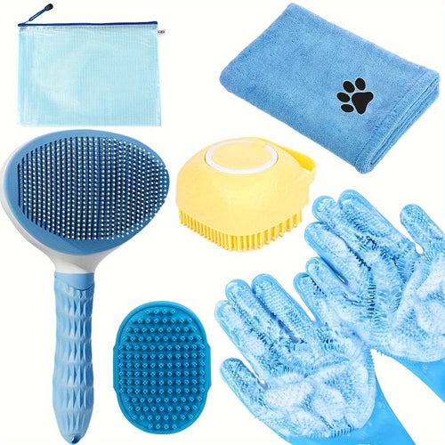 Dog bath brush grooming kit — silicone bath glove and scrubber brush detail
