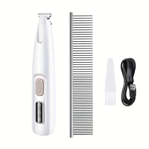 Pet grooming clippers with LED light — front view showing power button