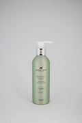 Green bottle with pump of Fruity Lewis on a gray background