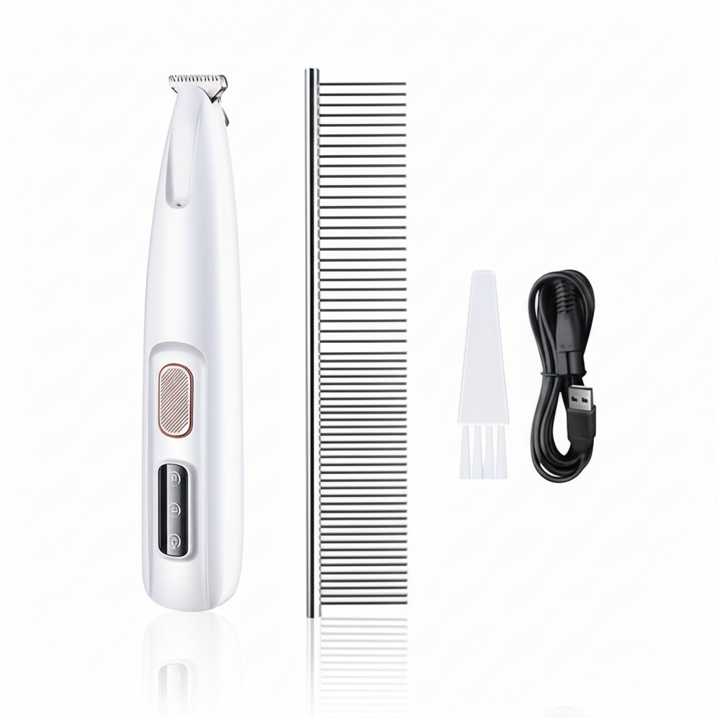 Quiet rechargeable cordless pet grooming clippers with LED light — product shot