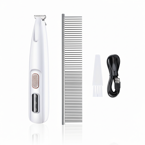 Quiet rechargeable cordless pet grooming clippers with LED light — product shot